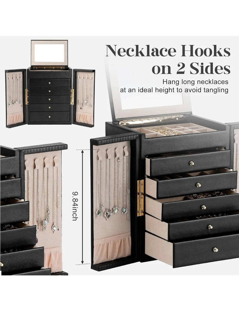 Deluxe Black Jewelry Box with Velvet Interior